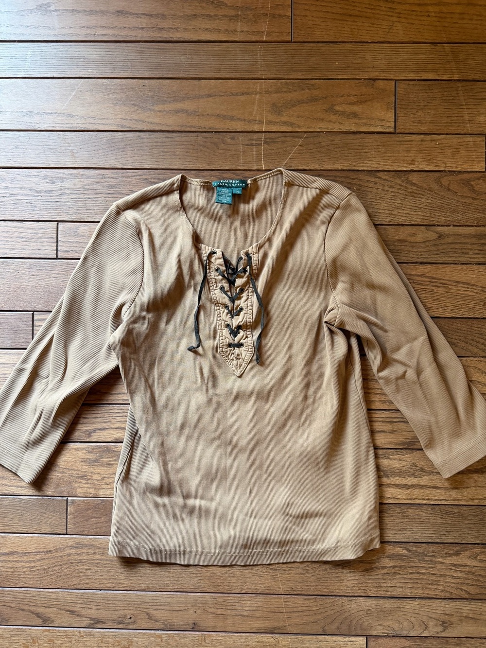 Ralph Lauren Camel Lace-Up Knit Top - Tan
